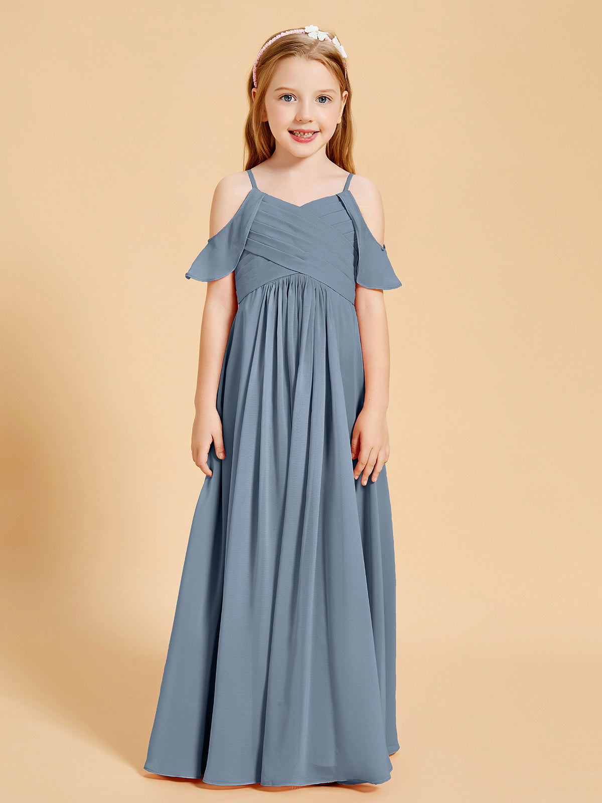 Off-the-Shoulder Bridesmaid Gown for Juniors Dusty Blue